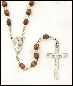 Light Brown Wood Oval Bead Rosary